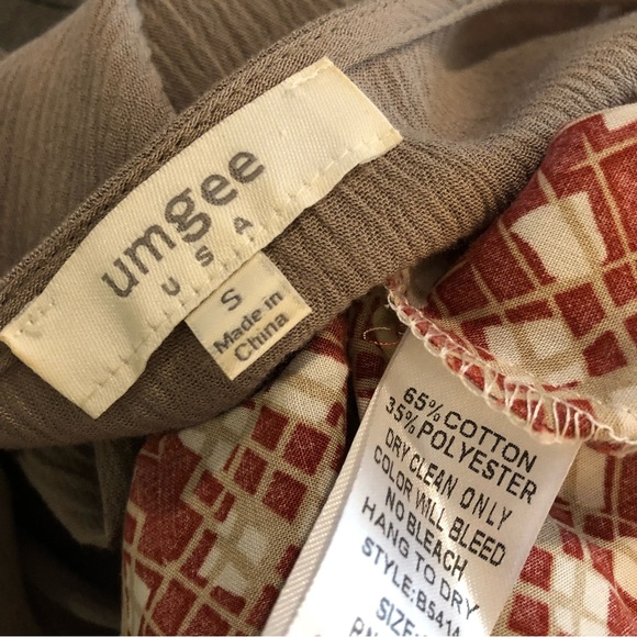 Umgee Boho Print Block, Crochey Trim Shift Tunic Blouse - Size Small - Picture 12 of 14